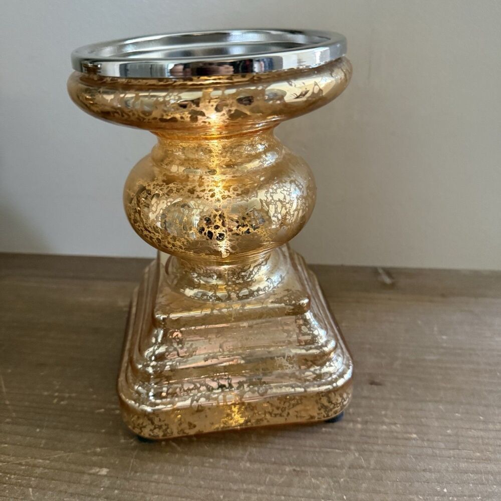 Illuminated Amber Glass Candle Holder Pedestal On/off/timer